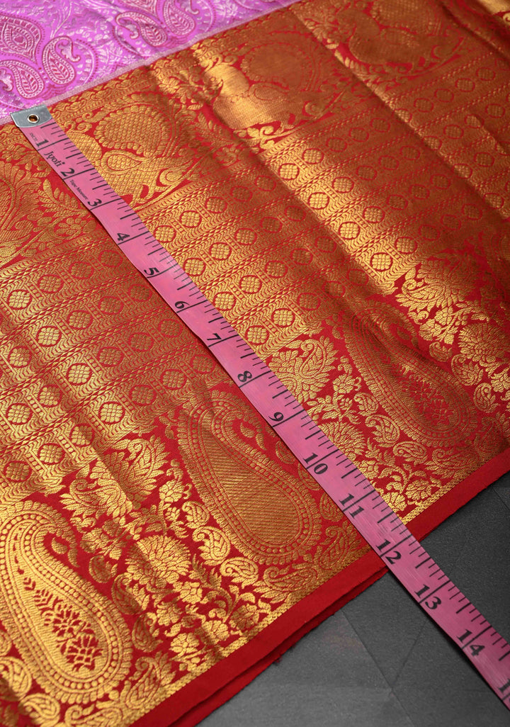 Dark Lilac Kanjivaram Silk saree with Meenakari Floral Brocade And Contract Zari border | SILK MARK CERTIFIED