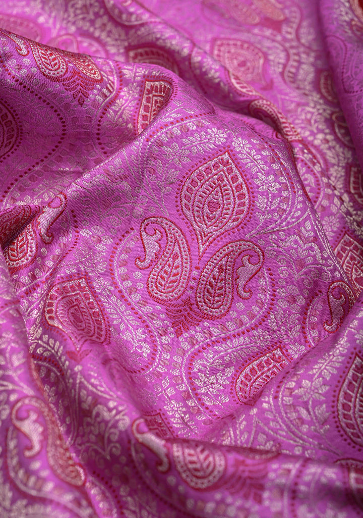 Dark Lilac Kanjivaram Silk saree with Meenakari Floral Brocade And Contract Zari border | SILK MARK CERTIFIED