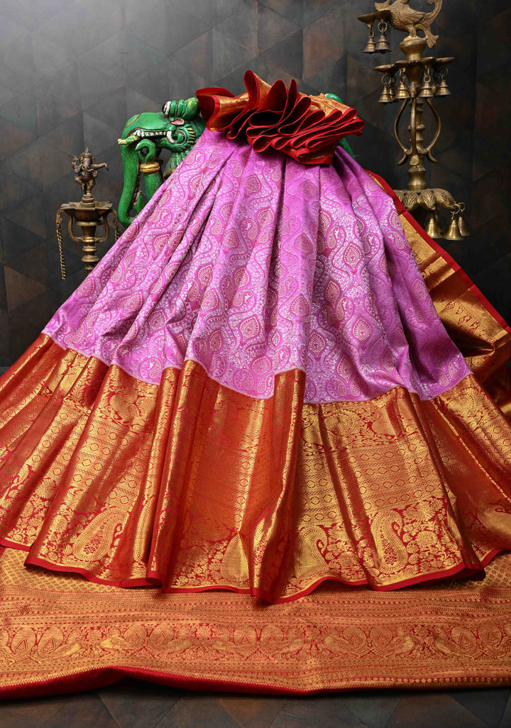 Dark Lilac Kanjivaram Silk saree with Meenakari Floral Brocade And Contract Zari border | SILK MARK CERTIFIED