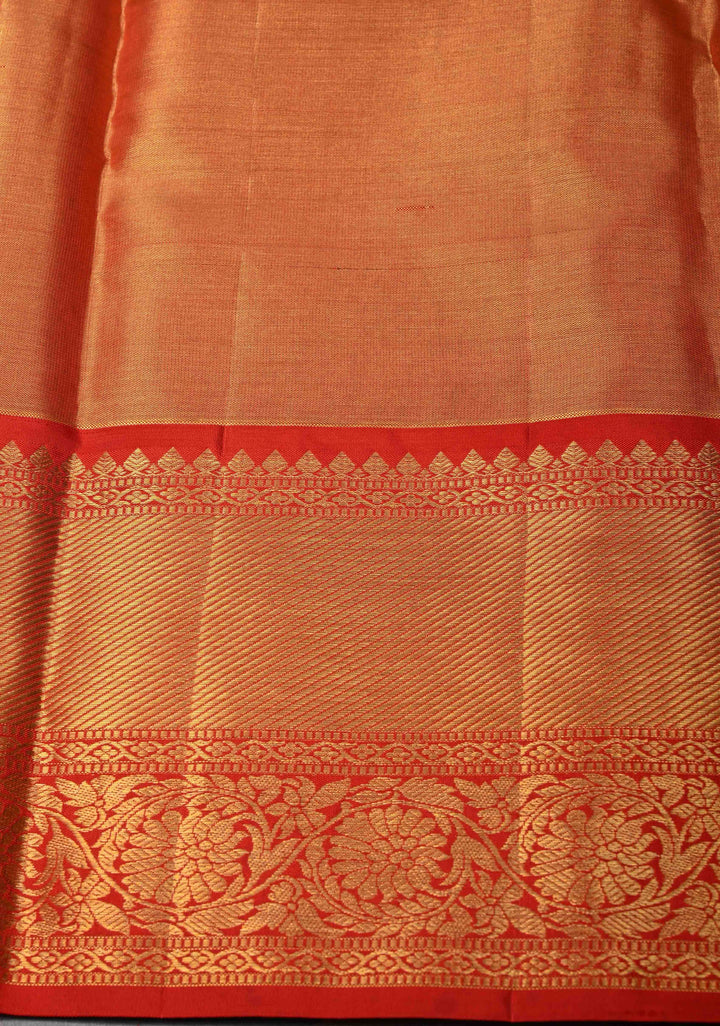 Green Dual Tone Tissue Kanjivaram Silk Saree with Meenakari Floral Design and Contrast Zari Border | SILK MARK CERTIFIED