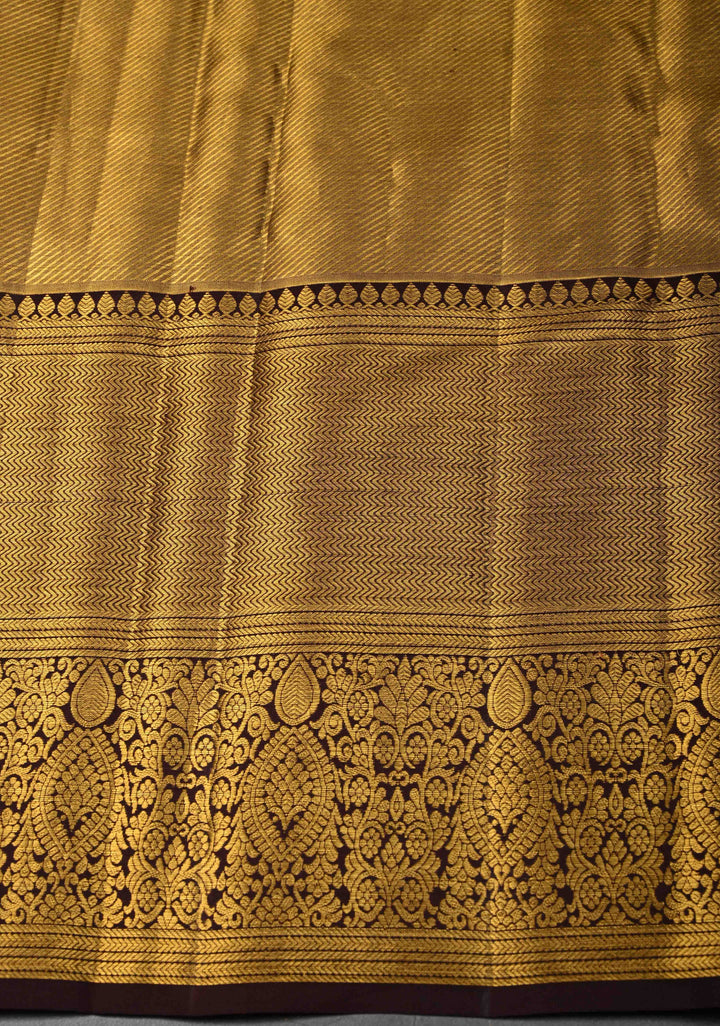 Green Dual Tone Tissue Kanjivaram Silk Saree with Meenakari Floral Design and Contrast Zari Border | SILK MARK CERTIFIED