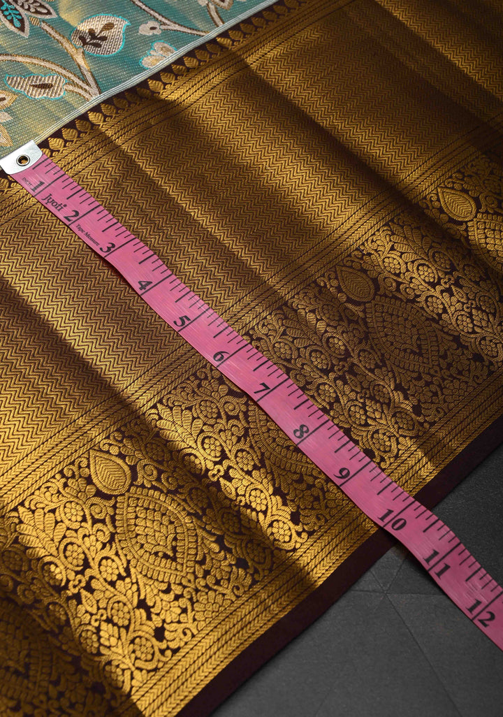 Green Dual Tone Tissue Kanjivaram Silk Saree with Meenakari Floral Design and Contrast Zari Border | SILK MARK CERTIFIED