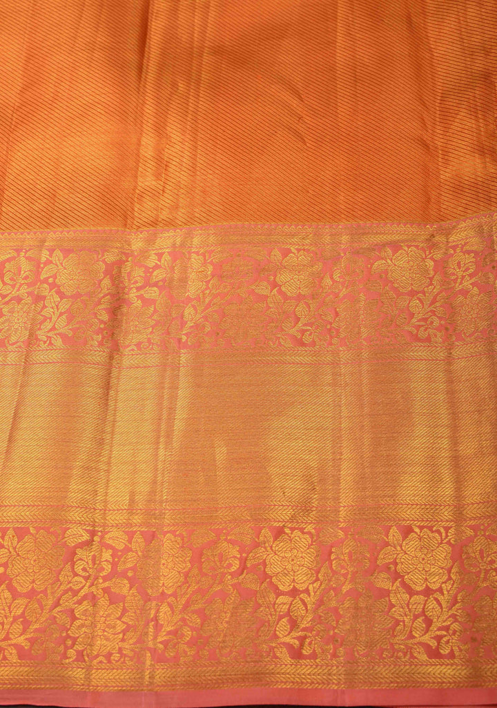 Green Tissue Kanjivaram Silk Saree with Meenakari Floral Jaal and Contrast Wide Zari Border | SILK MARK CERTIFIED