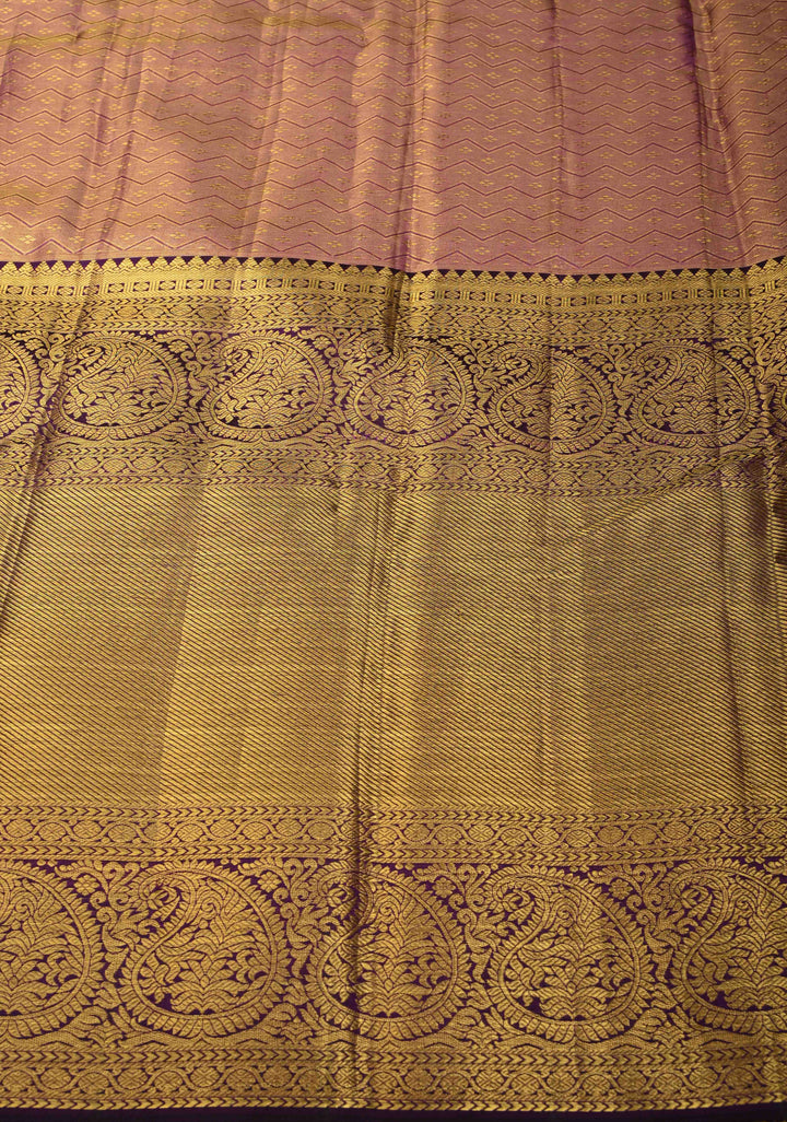 Moss Green Tissue Kanjivaram Silk Saree with Meenakari Floral Brocade and Contrast Zari Skirt Border | SILK MARK CERTIFIED