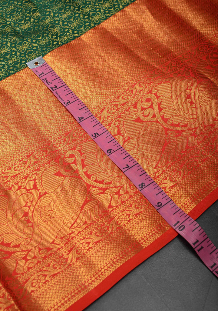 Dark Green Kanjivaram Silk Saree with Brocade and Contrast Zari  Border | SILK MARK CERTIFIED