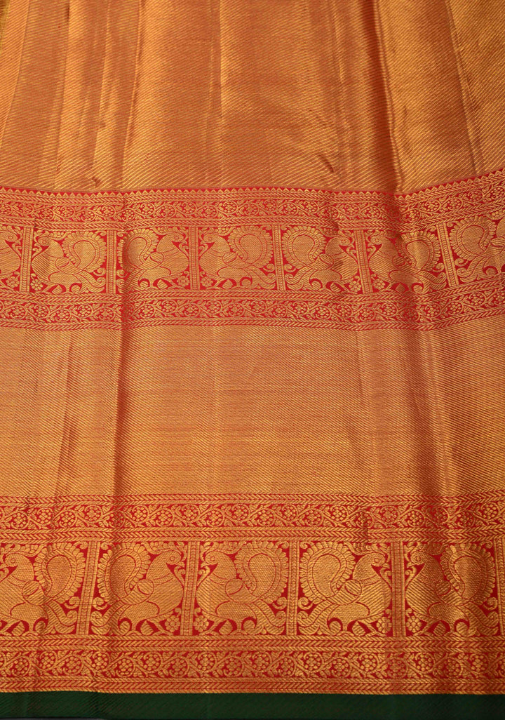 Blue Tissue Kanjivaram Silk Saree with Meenakari Stripes Jaal and Contrast Wide Zari Border | SILK MARK CERTIFIED