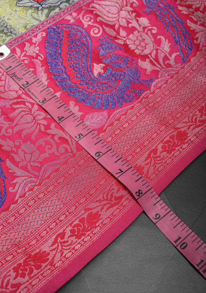 Blue-Gold Semi Silk Tissue Kanjivaram Saree with Meenakari Jaal and Contrast Birds Zari Border