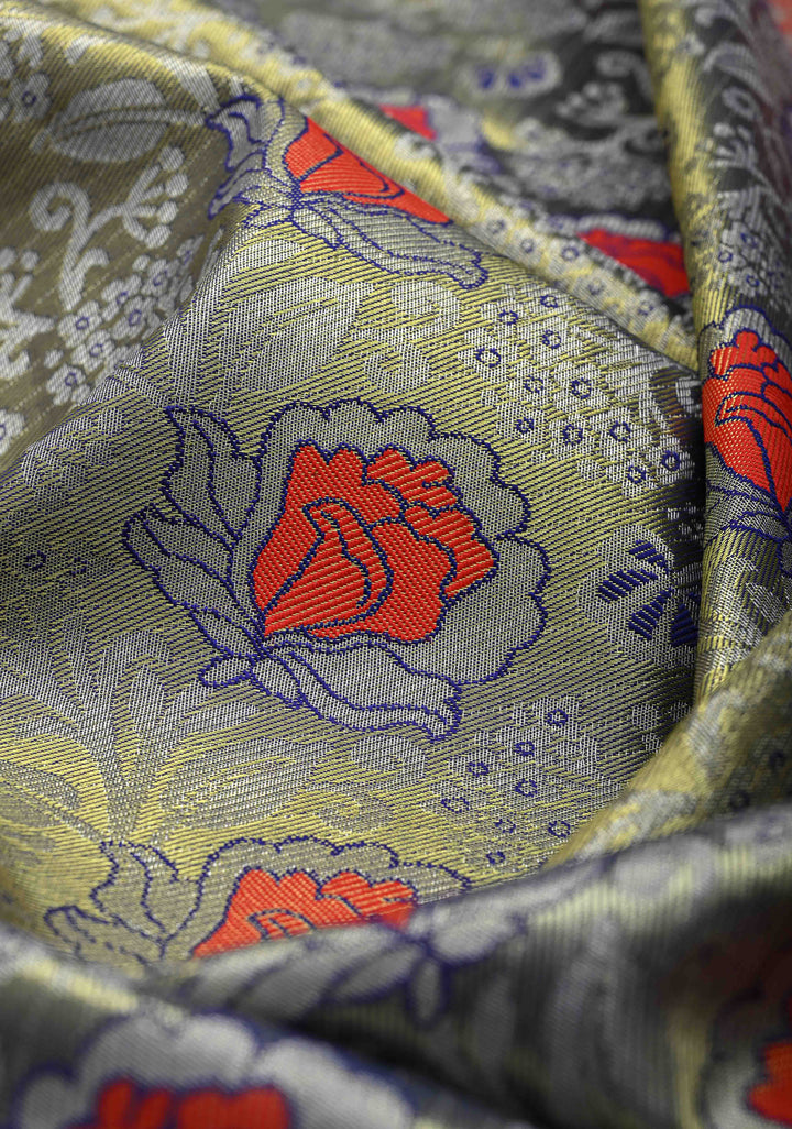 Blue-Gold Semi Silk Tissue Kanjivaram Saree with Meenakari Jaal and Contrast Birds Zari Border