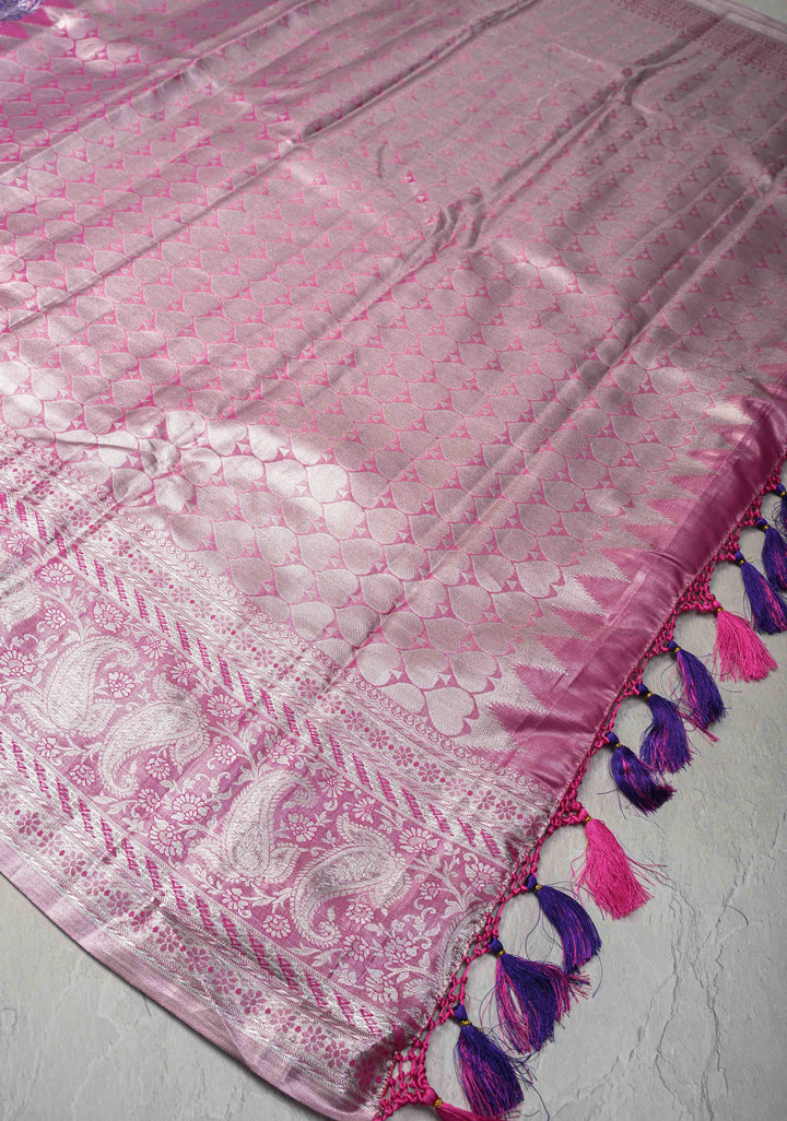 Ink Purple Kanjivaram Tissue Semi Silk Saree with Meenakari Floral Brocade and Paisley Zari Border