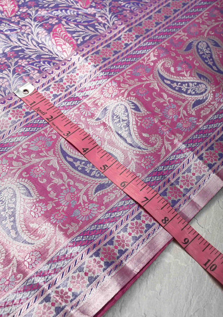 Ink Purple Kanjivaram Tissue Semi Silk Saree with Meenakari Floral Brocade and Paisley Zari Border