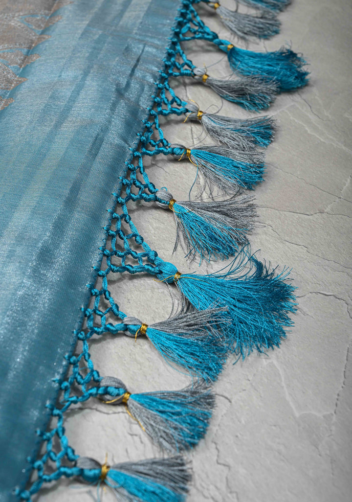 Lilac Brocade Jaal Lilac Kanjivaram Tissue Semi Silk Saree with Contrast Zari Border