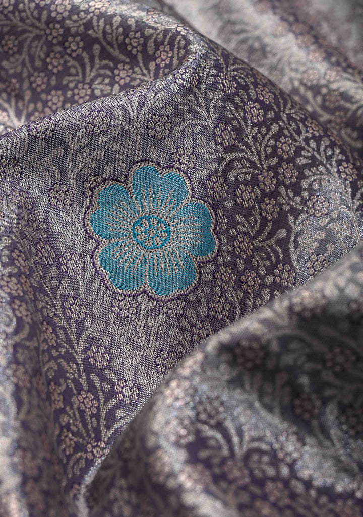 Lilac Brocade Jaal Lilac Kanjivaram Tissue Semi Silk Saree with Contrast Zari Border