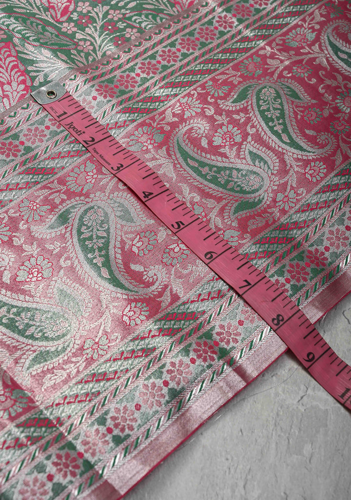 Jade Green Brocade on Kanjivaram Tissue Semi Silk Saree with Meenakari Buttas and Contrast Zari Border