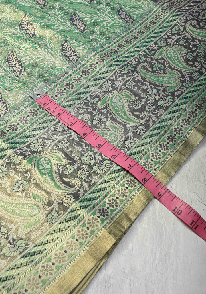 Green Kanjivaram Tissue Semi Silk Saree with Meenakari Floral Brocade and Zari Border