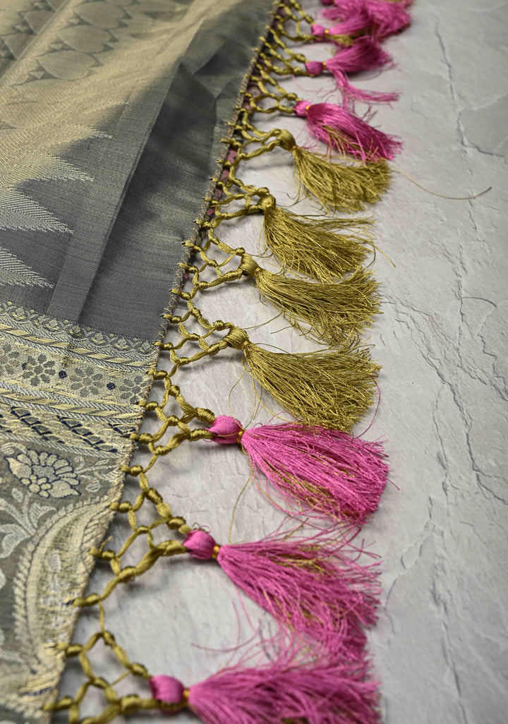 Baby Pink Kanjivaram Tissue Semi Silk Saree with Meenakari Brocade and Zari Border