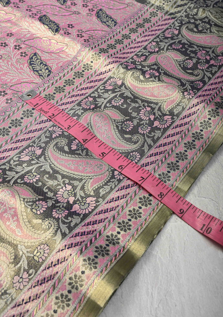 Baby Pink Kanjivaram Tissue Semi Silk Saree with Meenakari Brocade and Zari Border