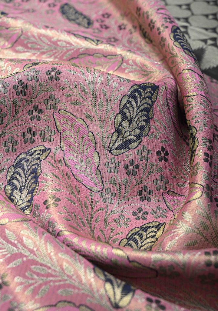 Baby Pink Kanjivaram Tissue Semi Silk Saree with Meenakari Brocade and Zari Border