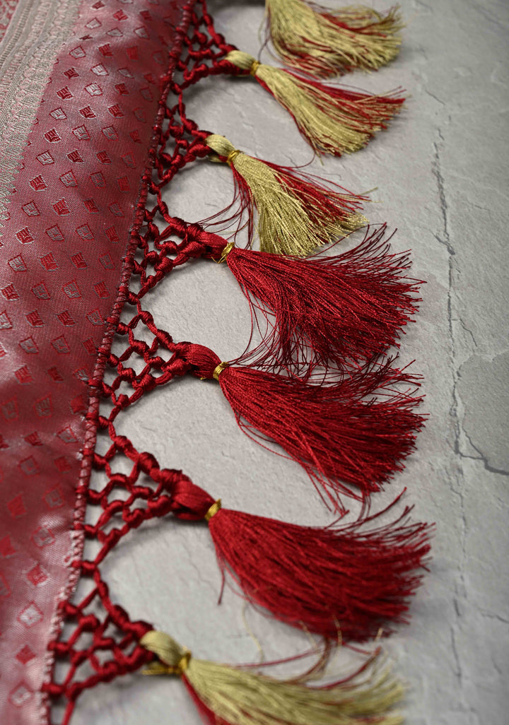 Light Green Brocade on Kanjivaram Tissue Semi Silk Saree with Meenakari Buttas and Contrast Zari Border