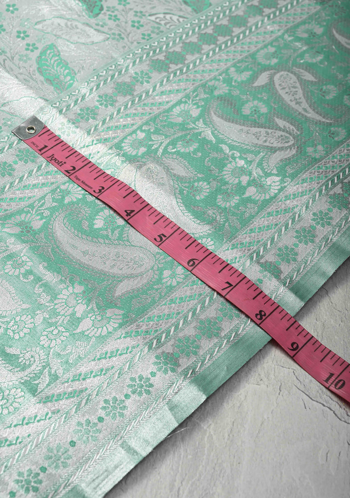 Mint Green Kanjivaram Tissue Semi Silk Saree with Meenakari Floral Brocade and Zari Border