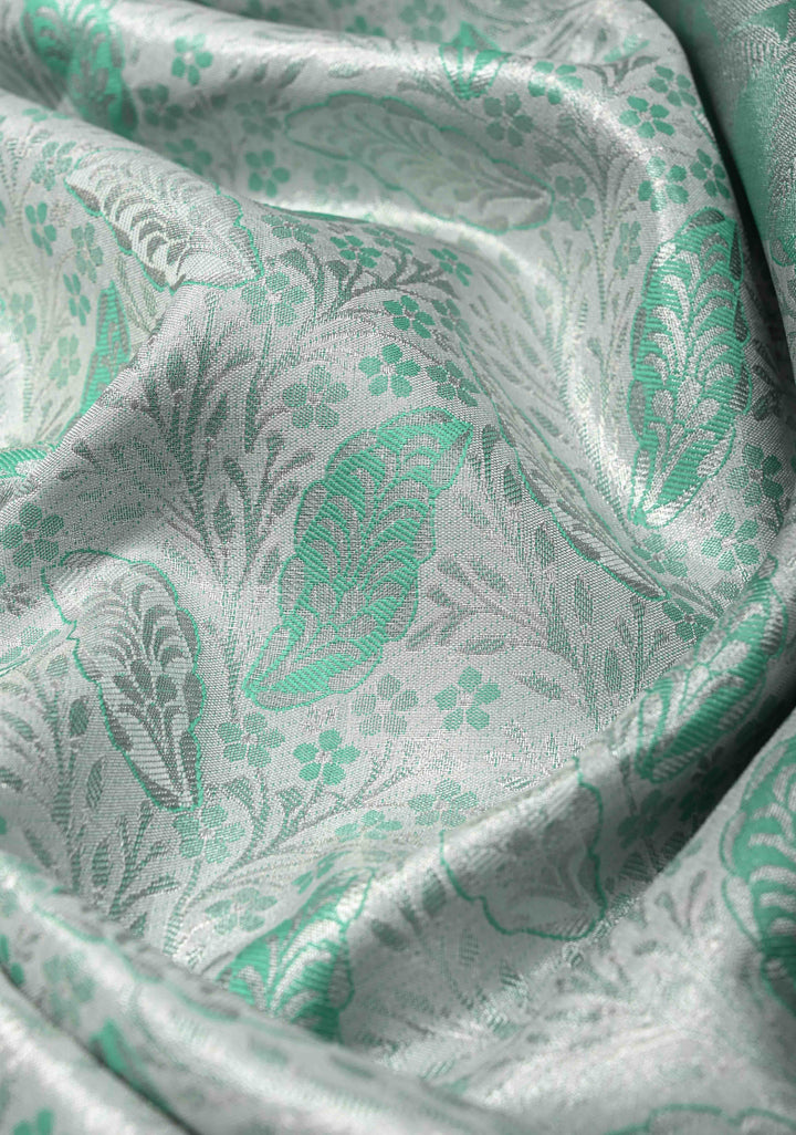Mint Green Kanjivaram Tissue Semi Silk Saree with Meenakari Floral Brocade and Zari Border