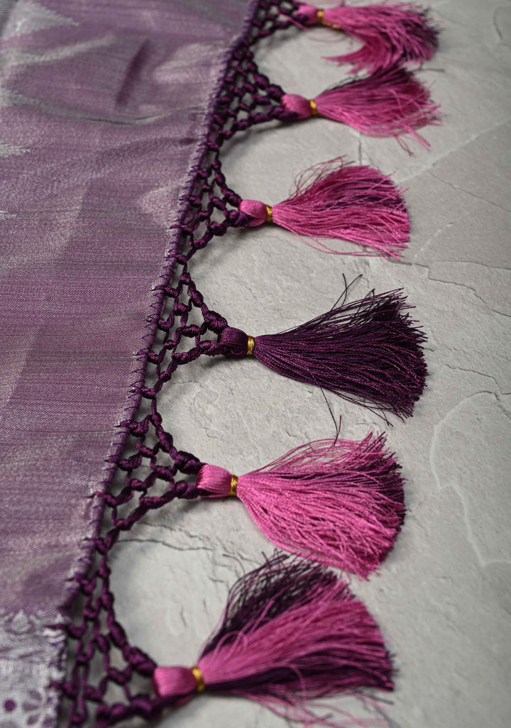 Orchid Kanjivaram Tissue Semi Silk Saree with Meenakari Floral Brocade and Zari Border