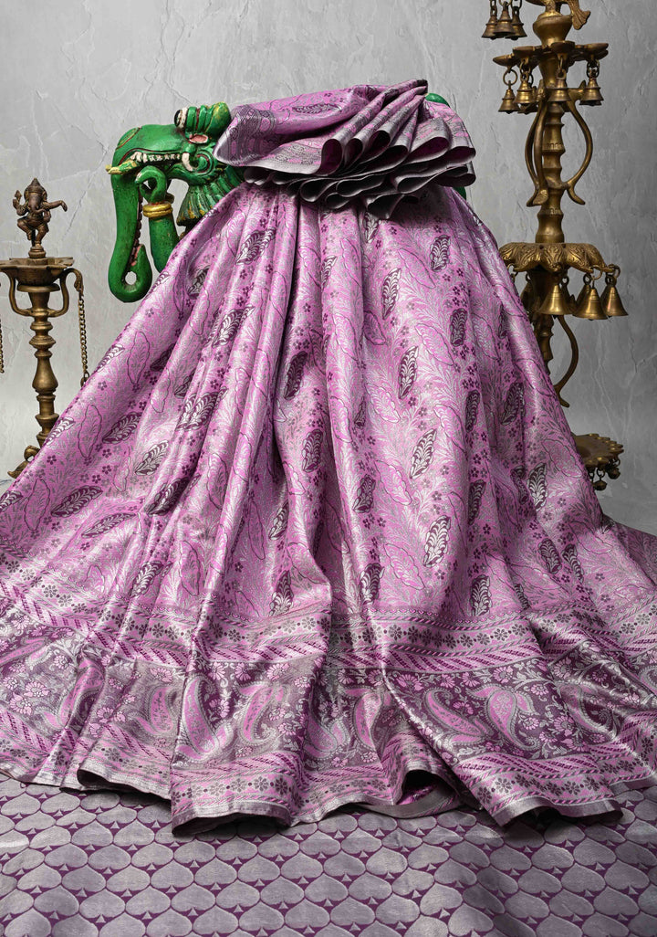 Orchid Kanjivaram Tissue Semi Silk Saree with Meenakari Floral Brocade and Zari Border