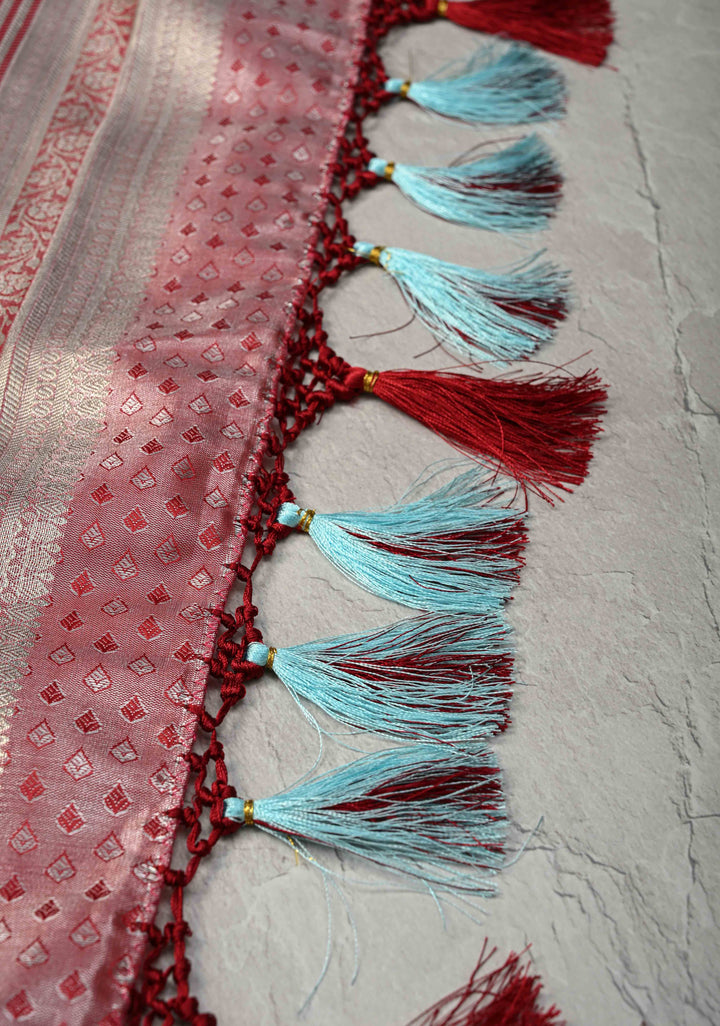 Powder Blue Kanjivaram Tissue Semi Silk Saree with Meenakari Floral Brocade and Contrast Zari Border