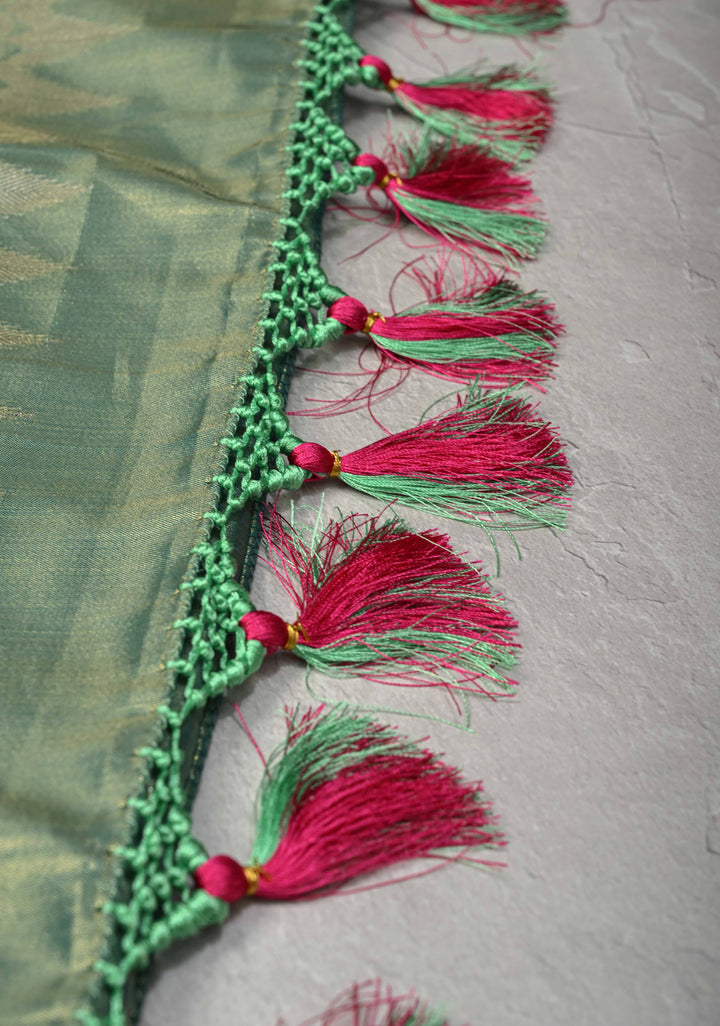 Pink Kanjivaram Tissue Semi Silk Saree with Brocade and Contrast Zari Border