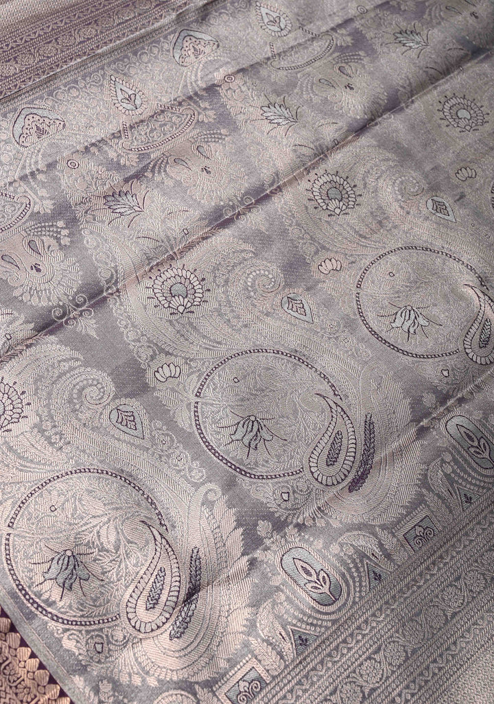 Fern Green Meenakari Kanjivaram Brocade Tissue Semi Silk Saree with Contrast Zari Border