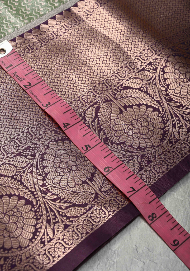 Fern Green Meenakari Kanjivaram Brocade Tissue Semi Silk Saree with Contrast Zari Border