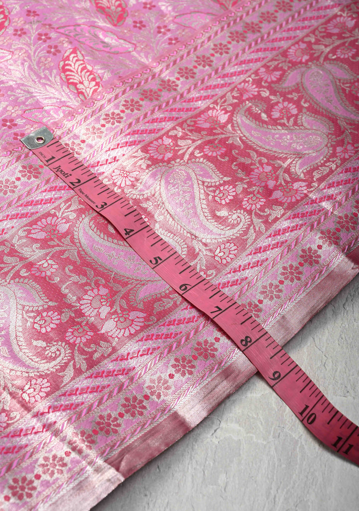 Pink Kanjivaram Tissue Semi Silk Saree with Meenakari Floral Jaal and Contrast Zari Border