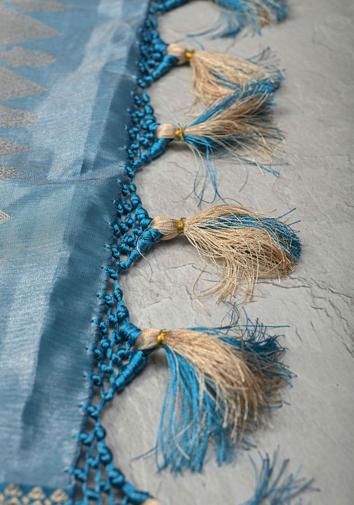 Plum Kanjivaram Tissue Semi Silk Saree with Floral Meenakari Brocade and Contrast Zari Border