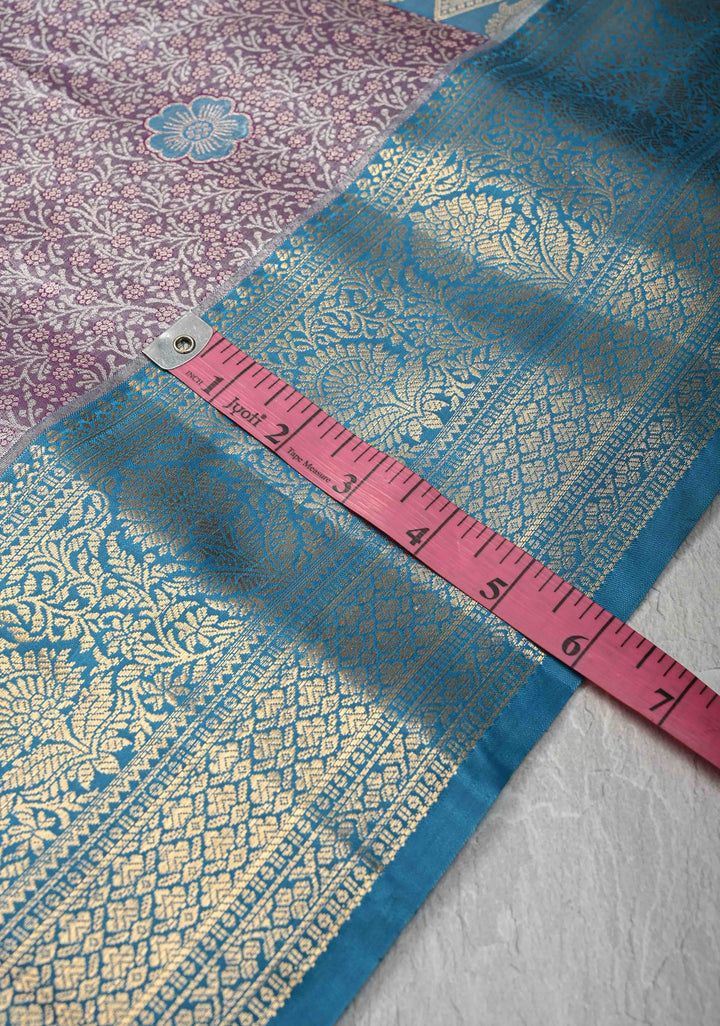 Plum Kanjivaram Tissue Semi Silk Saree with Floral Meenakari Brocade and Contrast Zari Border