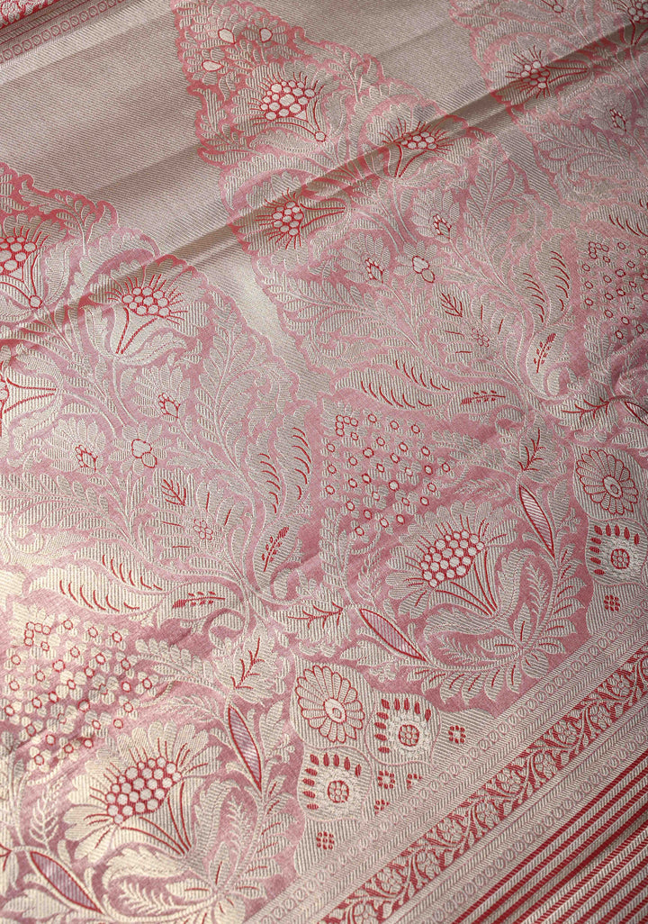 Dusty Liilac Kanjivaram Tissue Semi Silk Saree with Meenakari Brocade and Contrast Zari Border