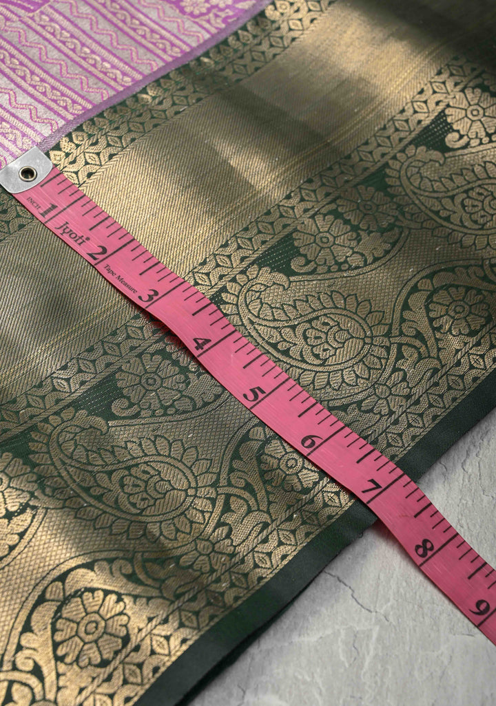 Lilac Meenakari on Kanjivaram Tissue Semi Silk Saree with Stripes Pattern and Contrast Zari Border