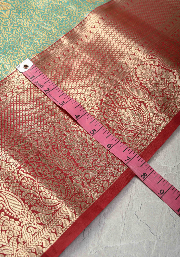 Green Kanjivaram Tissue Semi Silk Saree with Meenakari Floral Jaal and Contrast Zari Border