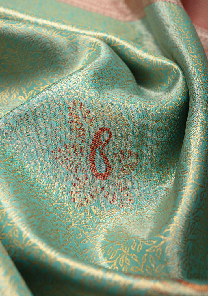 Green Kanjivaram Tissue Semi Silk Saree with Meenakari Floral Jaal and Contrast Zari Border