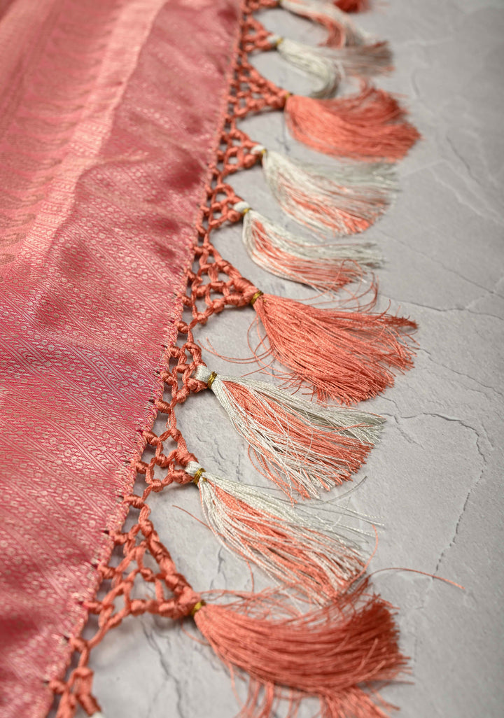 Plum Kanjivaram Tissue Semi Silk Saree with Meenakari Floral Jaal Brocade and Zari Border