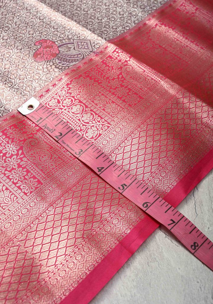 Plum Kanjivaram Tissue Semi Silk Saree with Meenakari Floral Jaal Brocade and Zari Border