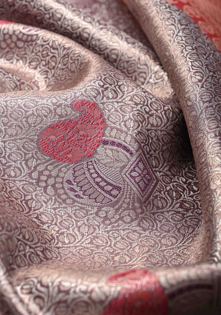 Plum Kanjivaram Tissue Semi Silk Saree with Meenakari Floral Jaal Brocade and Zari Border