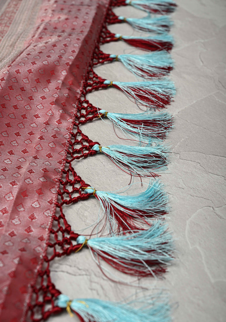 Powder Blue Kanjivaram Tissue Semi Silk Saree with Meenakari Floral Brocade and Contrast Zari Border