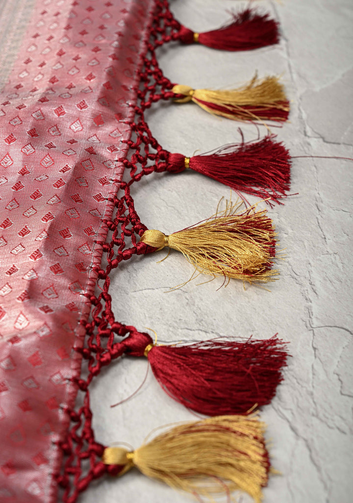 Yellow Kanjivaram Tissue Semi Silk Saree with Floral Meenakari Brocade and Contrast Zari Border