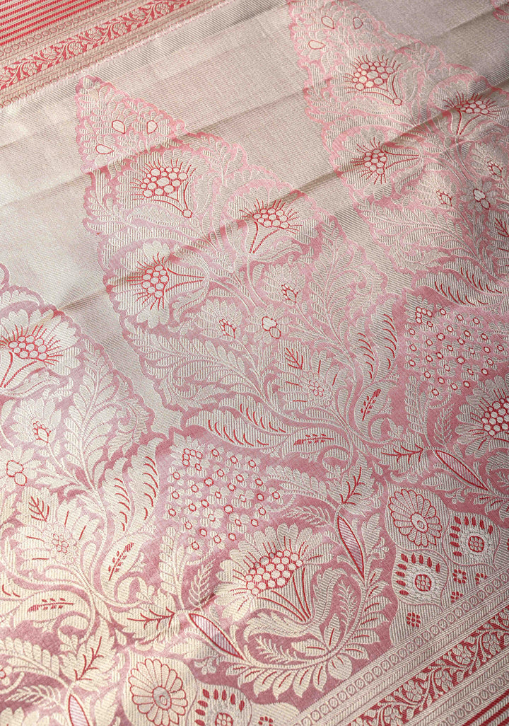 Yellow Kanjivaram Tissue Semi Silk Saree with Floral Meenakari Brocade and Contrast Zari Border