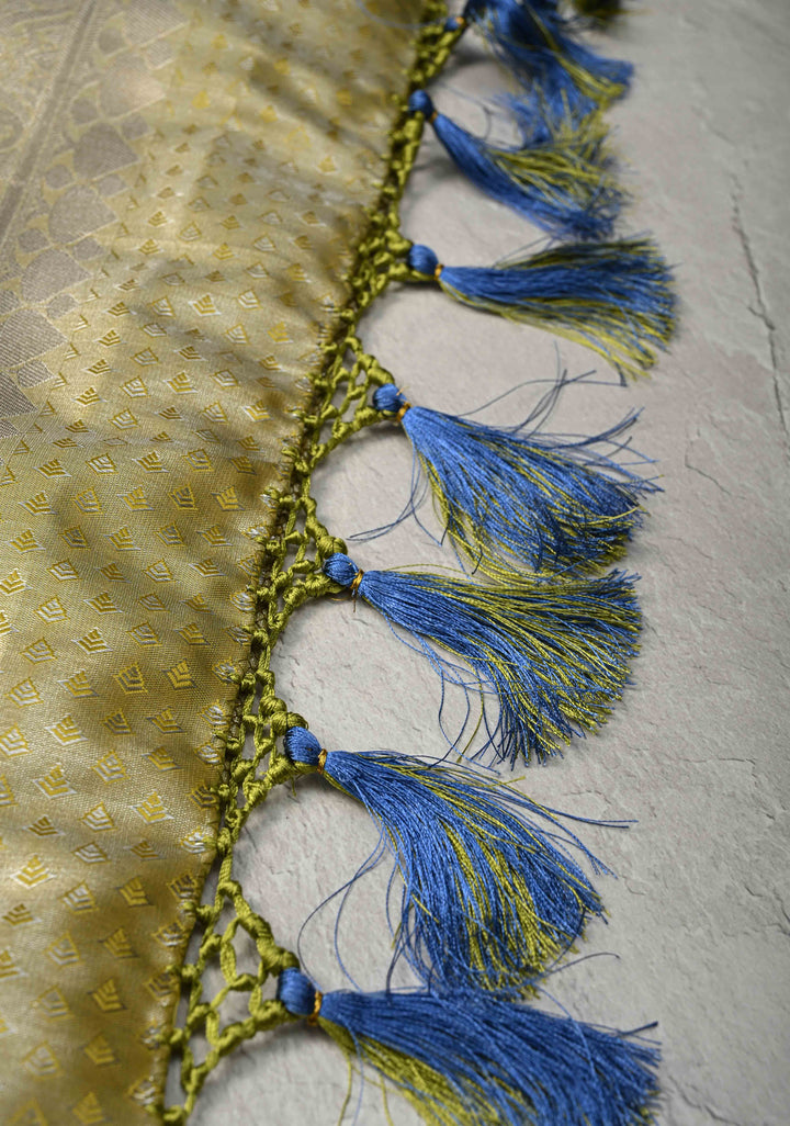 Blue Kanjivaram Tissue Semi Silk Saree with Meenakari Floral Jaal and Zari Border