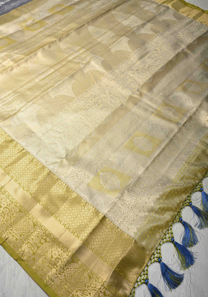 Blue Kanjivaram Tissue Semi Silk Saree with Meenakari Floral Jaal and Zari Border