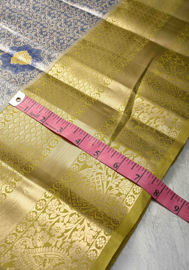 Blue Kanjivaram Tissue Semi Silk Saree with Meenakari Floral Jaal and Zari Border