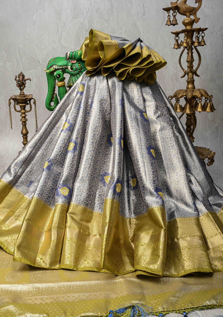 Blue Kanjivaram Tissue Semi Silk Saree with Meenakari Floral Jaal and Zari Border