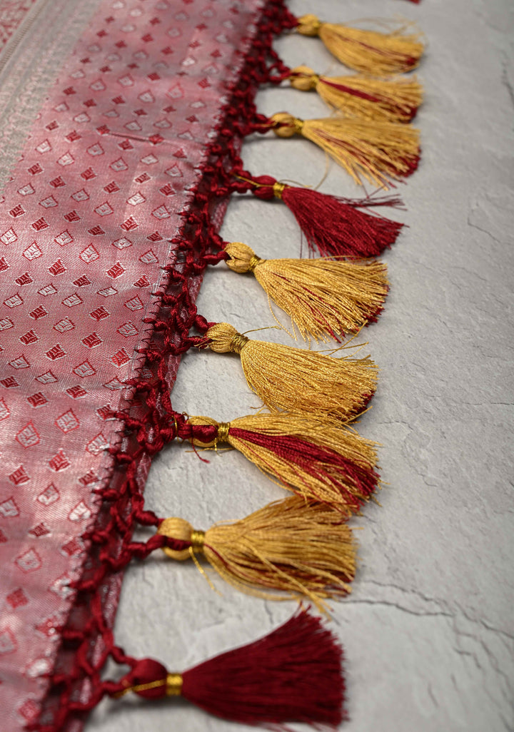 Yellow Kanjivaram Tissue Semi Silk Saree with Floral Meenakari Brocade and Contrast Zari Border