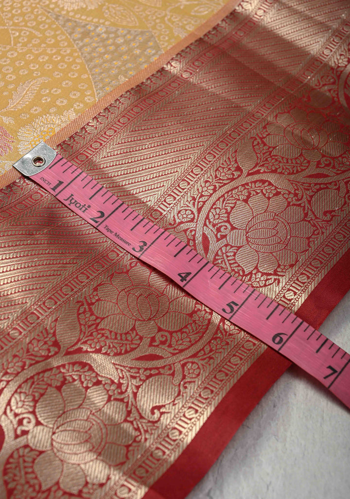 Yellow Kanjivaram Tissue Semi Silk Saree with Floral Meenakari Brocade and Contrast Zari Border