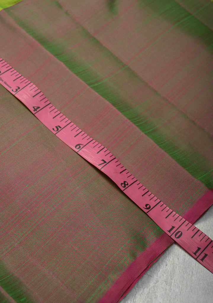 Chartreuse Kanjivaram Silk Saree with Floral Mandala Motifs and Dual tone Border | SILK MARK CERTIFIED